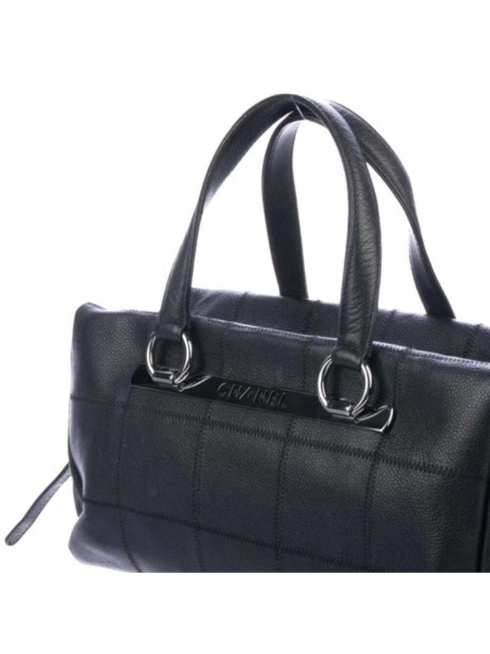 Chanel LAX Bowler Bag Black Caviar Leather Square Quilt Top Handle
